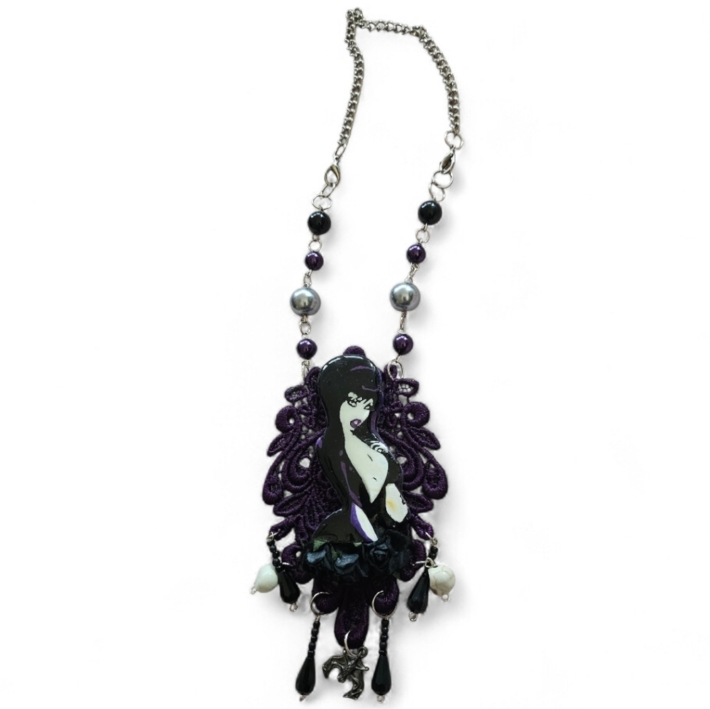 Elvira, Mistress Of The Dark Lace Beaded Handmade Necklace